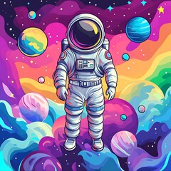 Astronaut Standing in Vibrant Cosmic Nebula