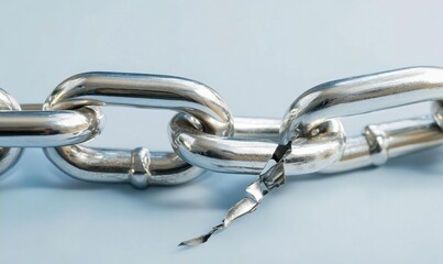 Obraz premium A close-up of a broken metal chain link, symbolizing weakness or failure.