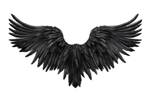 Black eagle wings on transparent background. PNG