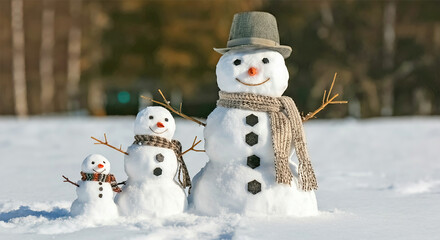 Obraz premium Family snowman on snow.