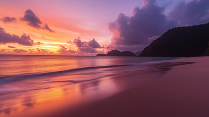 Fototapeta premium Sunset Beach with Vibrant Cloud Reflections