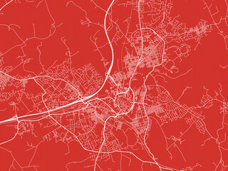 Christmas Map of Burnley, United Kingdom in Snowy White on Festive Red Background.