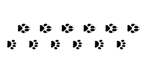 Animal Footprints Silhouette. Repeated pattern trail cat or dog. Shape paw icon isolated on white background