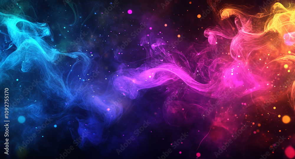 Poster vibrant colors swirl and mix creating a mesmerizing abstract nebula effect in this digital artwork