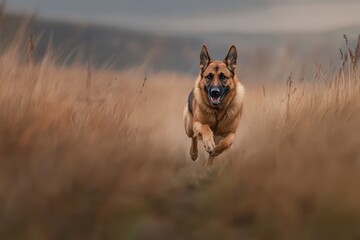 German Shepherd in Action: A muscular German Shepherd running