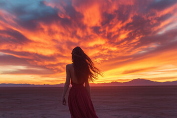 Fototapeta premium silhouette of woman at sunset