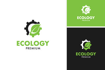 Gear and leaf sustainability logo design for eco-friendly industries template vector illustration