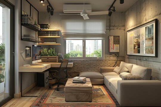 Interior of small apartment living room for home office