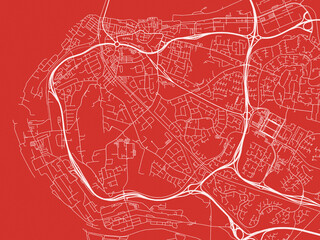 Christmas Map of Runcorn, United Kingdom in Snowy White on Festive Red Background.