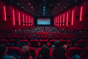 Crowds fill the spacious cinema, eagerly awaiting the start of an exciting movie presentation