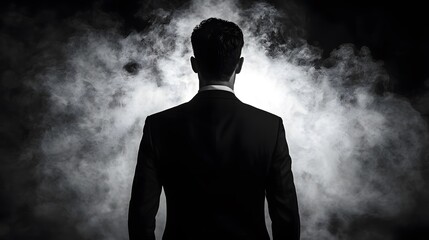 Mysterious Man in Suit  Smoke Background  Back View  Corporate  Enigma  Success  Leadershi