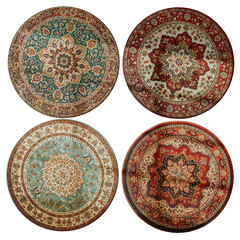 Four different colored rugs with a flower pattern