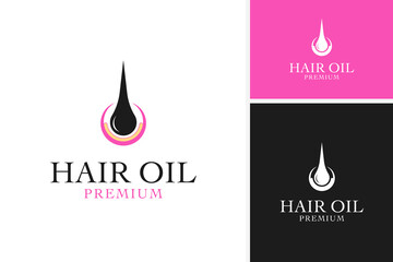 Wavy hair and oil drop hair care logo design template vector illustration