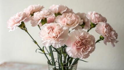 Soft focus on a cluster of pale pink carnations with delicate ruffled petals, , elegant bouquets, carnation flowers, soft focus photography