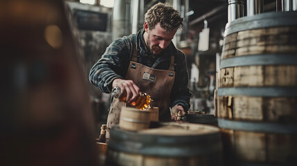 An Artisanal Scottish Distillery Worker Perfecting the Craft of Whisky Production