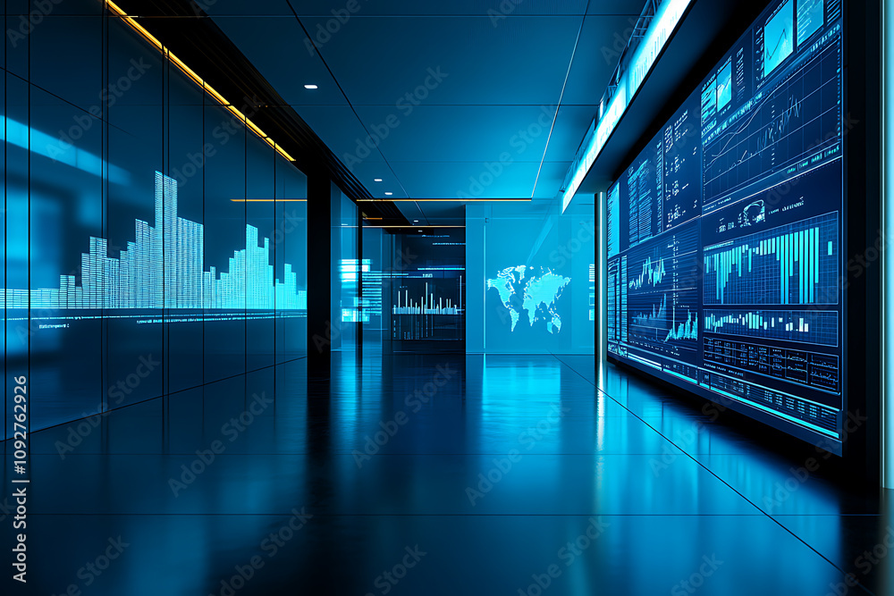 Wall mural futuristic digital data center: global network visualization. abstract technology, modern interface,