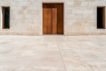 Naklejka premium 木製の扉が特徴的なモダンな建物の外観