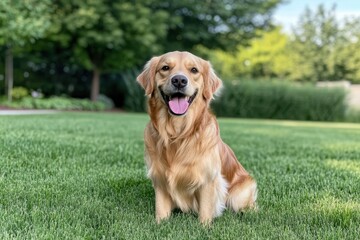 Golden Retriever on a Green Lawn