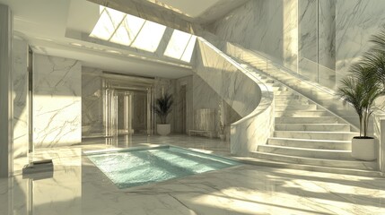 Interior elegance with white Carrara marble, characterized by soft grey veining on a pure white backdrop