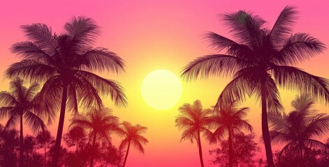 Tropical Sunset with Palm Trees