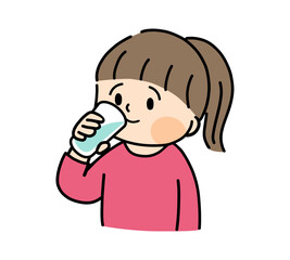 コップで水を飲む女の子のイラスト