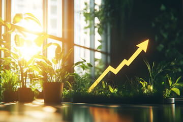 Flourishing Nature: Growth and Sustainability in a Modern Setting.  A vibrant image depicting plants thriving in sunlight, symbolizing environmental progress and sustainable growth.