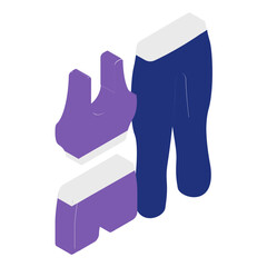 Ladies Gym wear isometric concept, athlete girl outfit vector icon design, Fitness Wellness symbol, Workout Weightlifting sign, Personal training equipment stock illustration