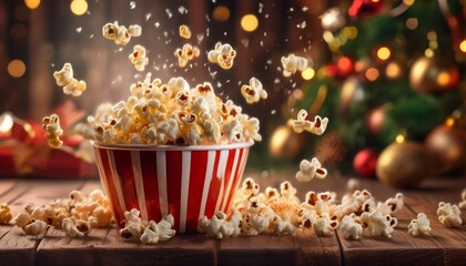 popcorn flying christmas background