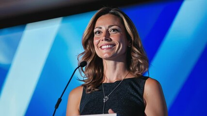Confident Woman Speaking at Podium