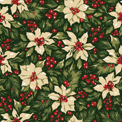 Series of christmas floral patterns in retro vintage classical style