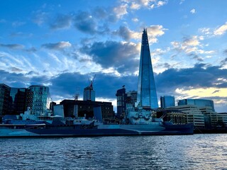 London, England, United Kingdom - October 2024: Shard skyscraper and City Hall building in...