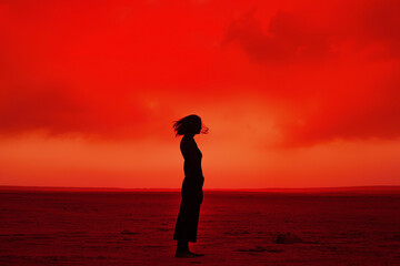 Fototapeta premium woman silhouette with red sky