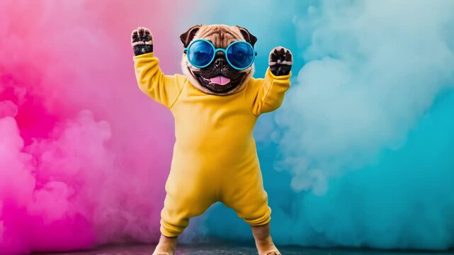 Joyful Dog in Sunglasses and Yellow Outfit