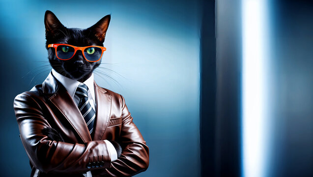 Professional and cool-looking cat dressed in sunglasses and formal wear. Generative AI