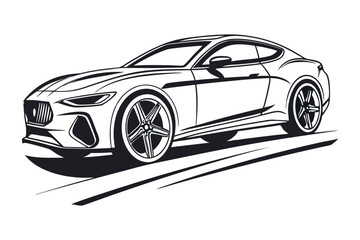 Naklejka premium Modern luxury car illustration in black and white