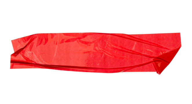 Wrinkled or crumpled red adhesive vinyl tape isolated on white background