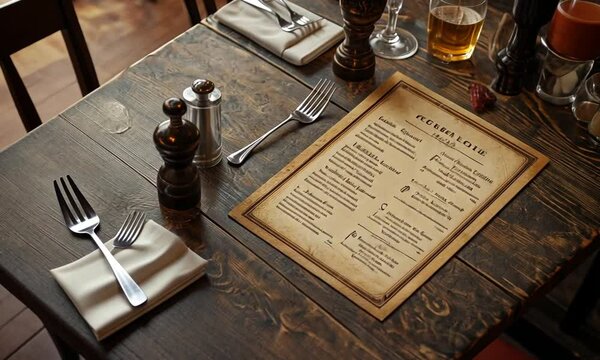Monge Loen Restaurant Menu on Rustic Wooden Table