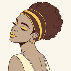 Elegant Woman in Profile With Bold Headband and Earrings. elegant woman, beautiful woman elegant, woman elegance, beautiful woman elegance.