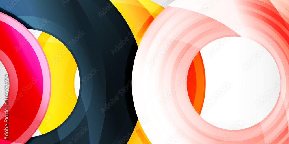 Poster Bright colorful circles with light effects. Abstract background