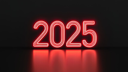 2025 new year neon light board on dark background