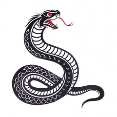 Fototapeta premium Black and white cobra illustration with red eyes