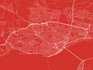 Christmas Map of Dundee, United Kingdom in Snowy White on Festive Red Background.
