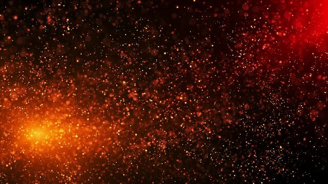 Dark orange abstract background with glitter particles and points of light and dust creating beautiful bokeh. Seamless looping video