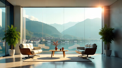 Financial Office Zoom Background with Luzern View