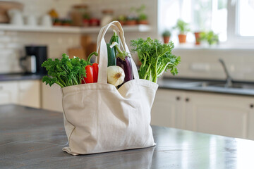 Reusable shopping bag with fresh vegetables	