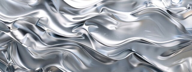 Obraz premium Shimmering metallic surface with intricate folds and waves reflecting light in a soft, elegant manner