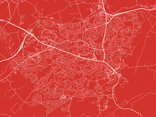 Christmas Map of East Kilbride, United Kingdom in Snowy White on Festive Red Background.