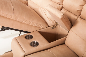 Recliner Cup Holder with Controls for Modern Leather Chair