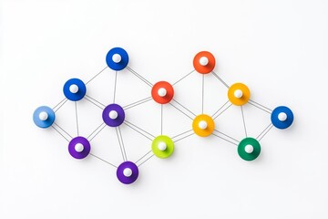Obraz premium A colorful network of interconnected nodes representing data flow and innovation.