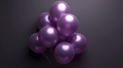 purple balloon on black background. A bunch of purple helium balloons on a dark gray background.